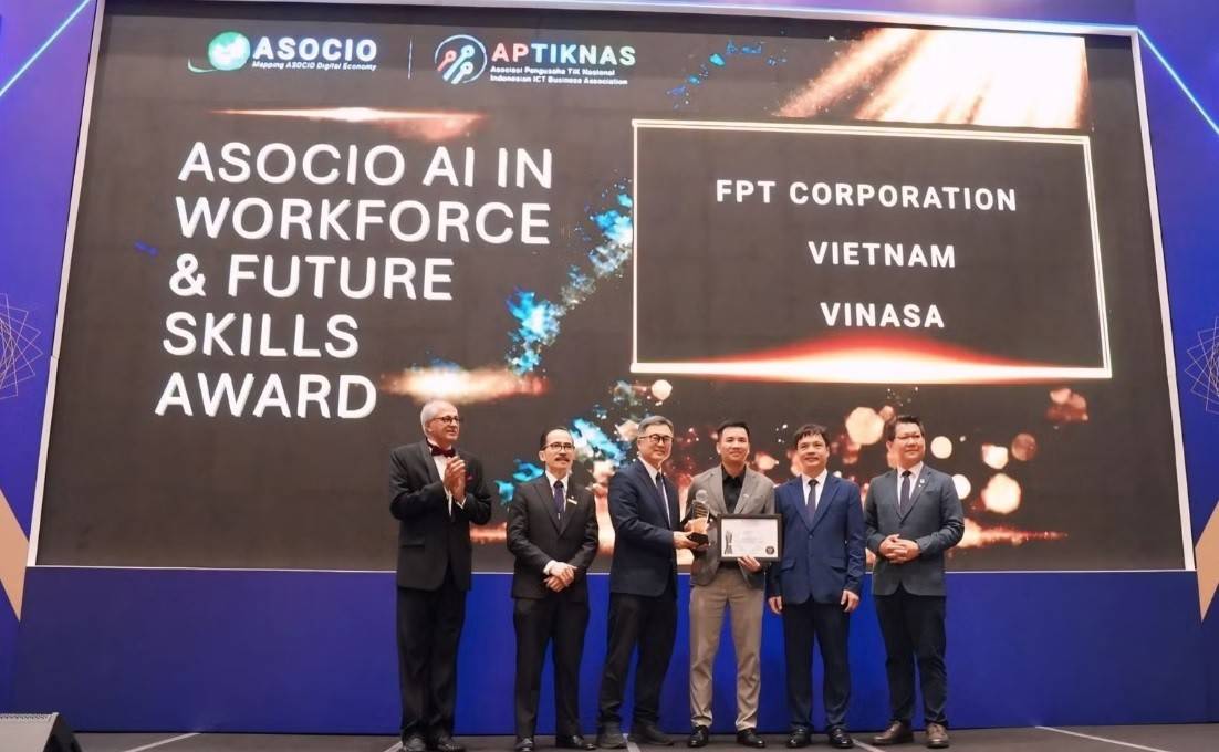 FPT nhận Giải thưởng ASOCIO Digital & AI Awards 2026 ở hạng mục lực lượng lao động và kỹ năng tương lai. (Ảnh: FPT)