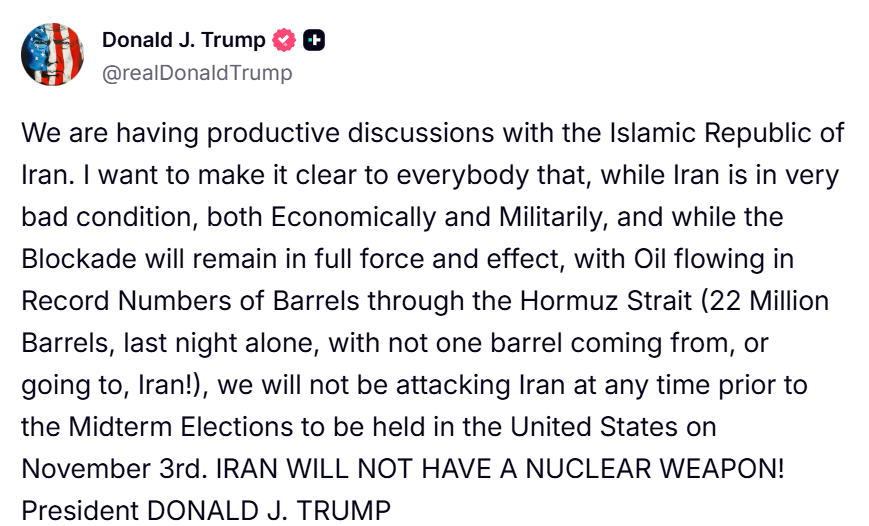 Tuyên bố trên mạng xã hội Truth Social của Tổng thống Mỹ Donald Trump về hành động của Mỹ với Iran trong thời gian tới