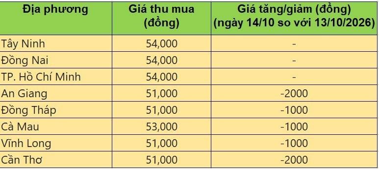 Bảng giá heo hơi tại miền Nam hôm nay 14/10/2026