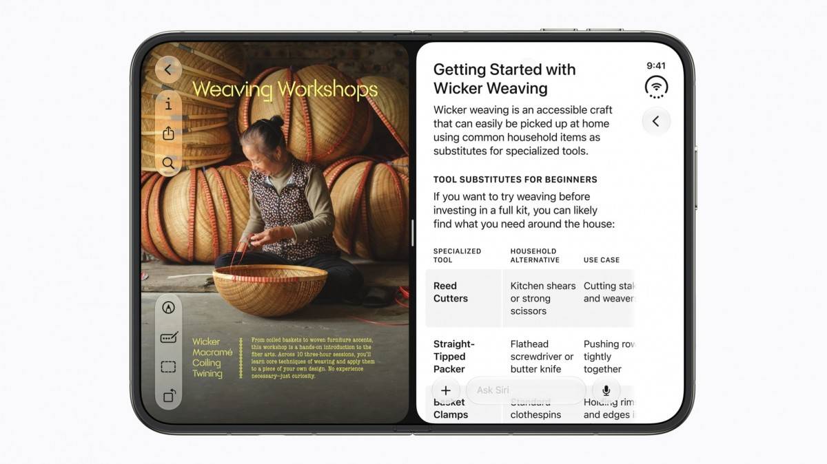 Màn hình trong 7,6 inch mở hai ứng dụng song song bằng Split View. Ảnh: Apple