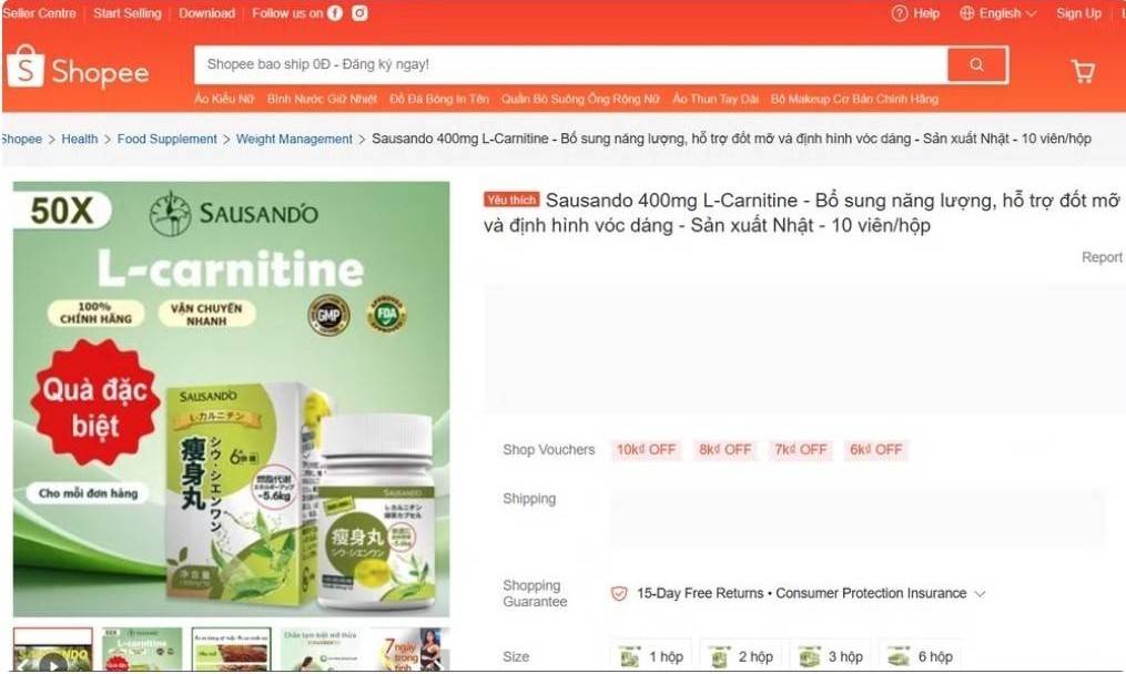 Cục An toàn thực phẩm yêu cầu Shopee gỡ Sausando Slimming capsule