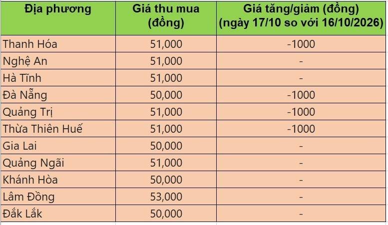 Bảng giá heo hơi tại miền Trung - Tây Nguyên hôm nay 17/10/2026