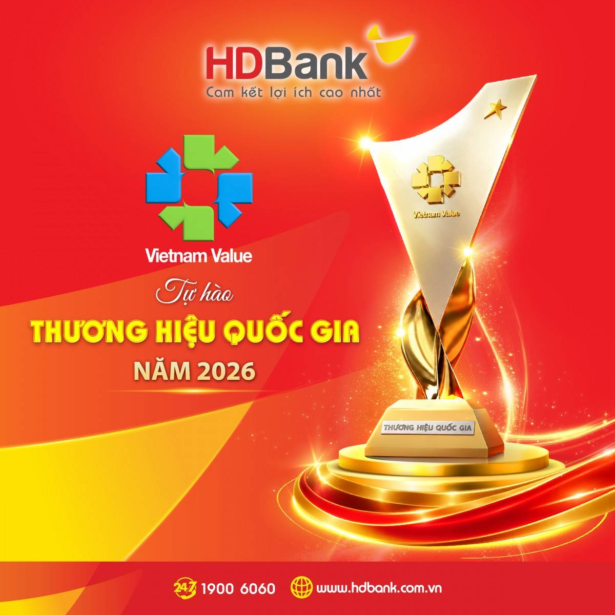 HDBank tiếp tục khẳng định vị thế Thương hiệu Quốc gia Việt Nam năm 2026, ghi nhận hành trình nâng cao chất lượng, thúc đẩy đổi mới và phát huy năng lực tiên phong, đồng hành cùng khách hàng và sự phát triển của nền kinh tế.