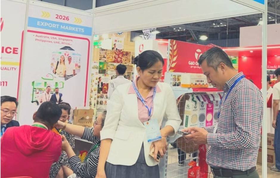 Gian hàng của Gạo Ông Thọ tại Triển lãm kết nối chuỗi cung ứng hàng hóa quốc tế 2026.