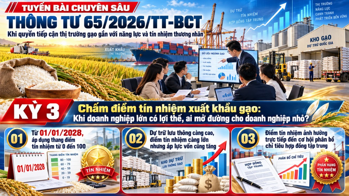 Thông tư 65/2026/TT-BCT chấm điểm tín nhiệm xuất khẩu gạo: Khi doanh nghiệp lớn có lợi thế, ai mở đường cho doanh nghiệp nhỏ?