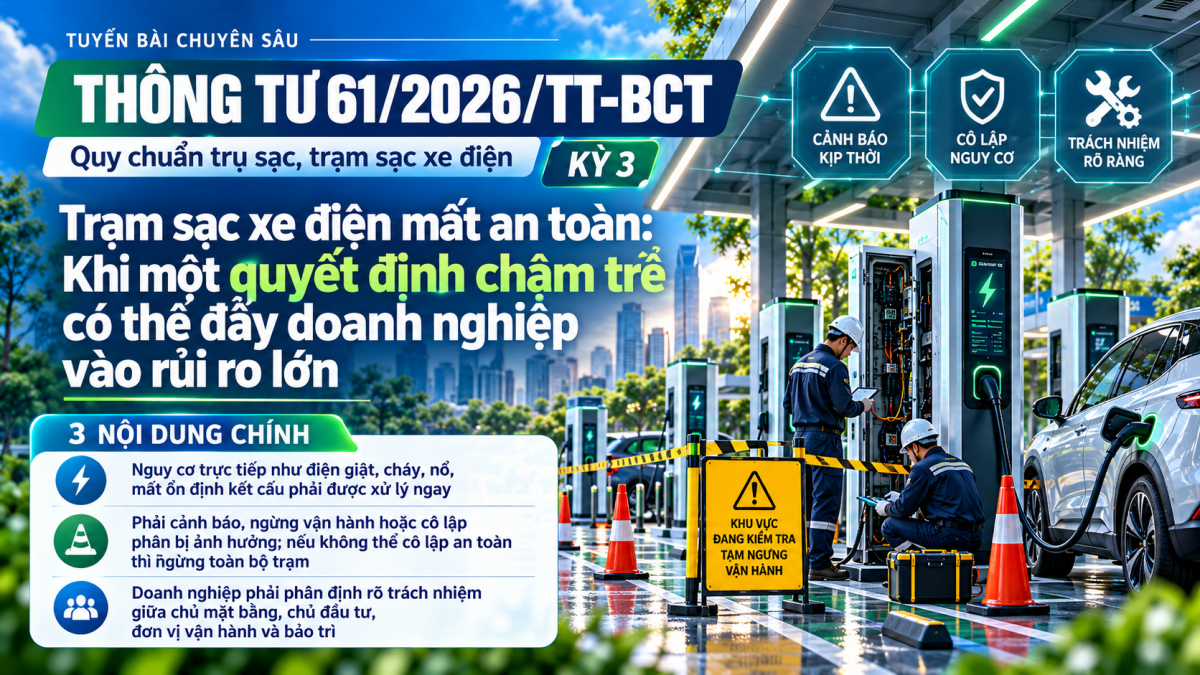 Thông tư 61/2026/TT-BCT Trạm sạc xe điện mất an toàn: Khi một quyết định chậm trễ có thể đẩy doanh nghiệp vào rủi ro lớn