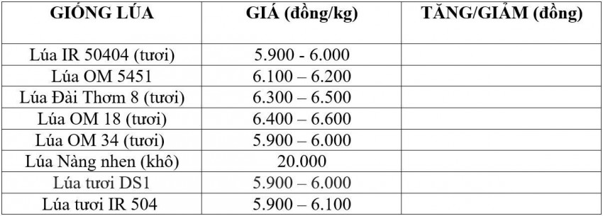 Bảng giá lúa hôm nay 27/10/2026