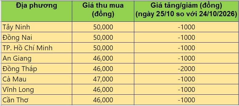 Bảng giá heo hơi tại miền Nam hôm nay 25/10/2026