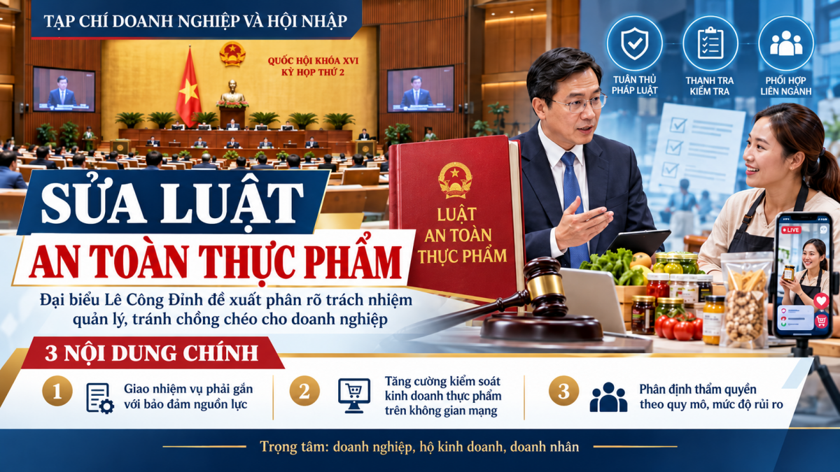 Sửa Luật An toàn thực phẩm: Đại biểu Lê Công Đỉnh Đề xuất phân rõ trách nhiệm, giảm chồng chéo cho doanh nghiệp