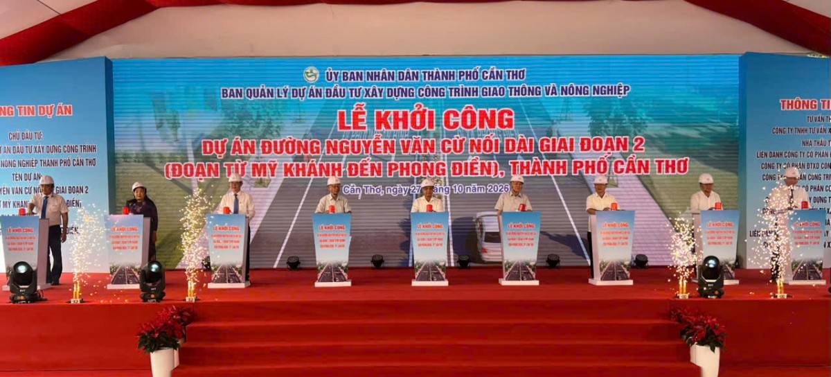 Khởi công dự án gần 1.600 tỷ đồng nâng cấp đường Nguyễn Văn Cừ ở Cần Thơ