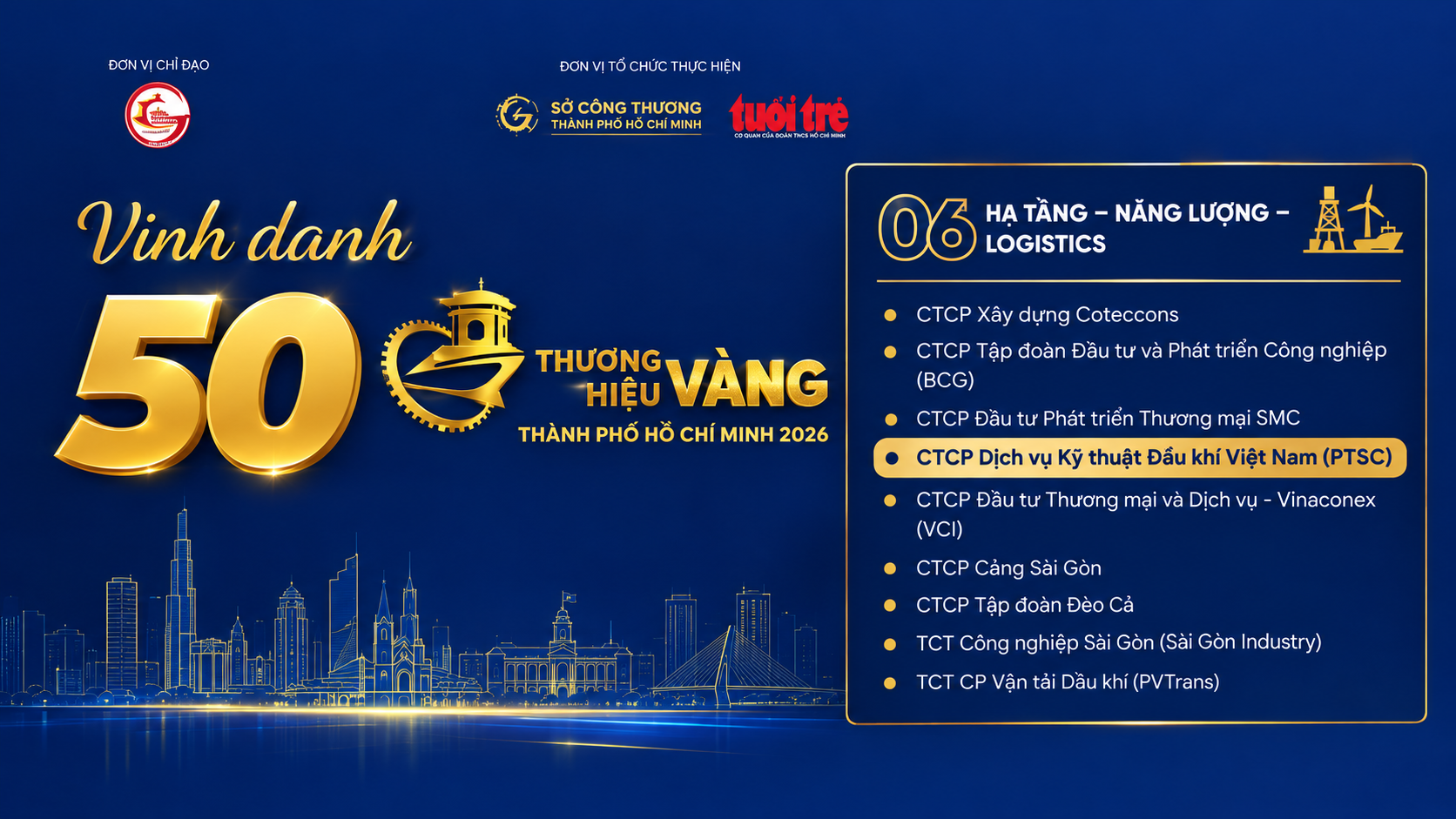 PTSC được vinh danh tại Giải thưởng Thương hiệu Vàng TP.HCM năm 2026