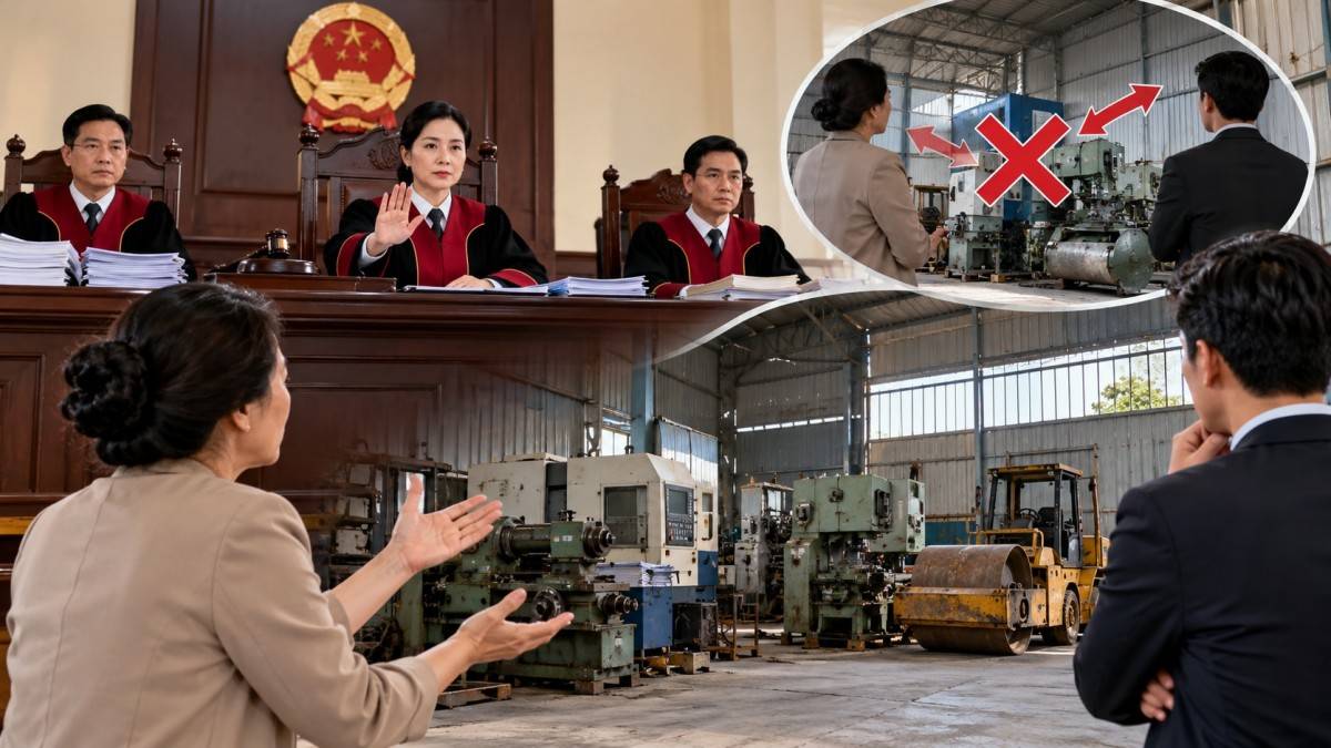 Nhà xưởng, máy móc mắc kẹt sau khi hợp đồng hợp tác kết thúc. Đồ hoạ AI
