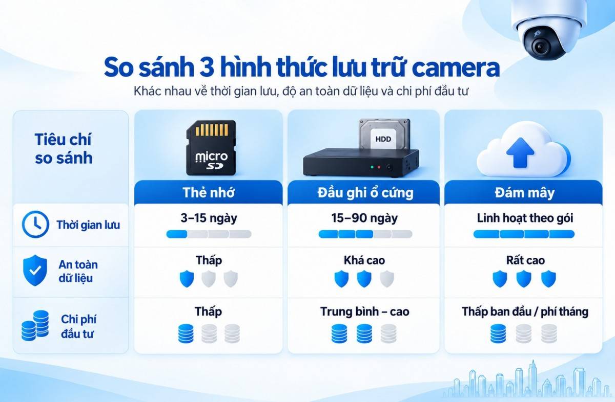 Mỗi phương thức lưu trữ đều có chu kỳ ghi nhận và giới hạn an toàn khác nhau. Nguồn ảnh: VNPT