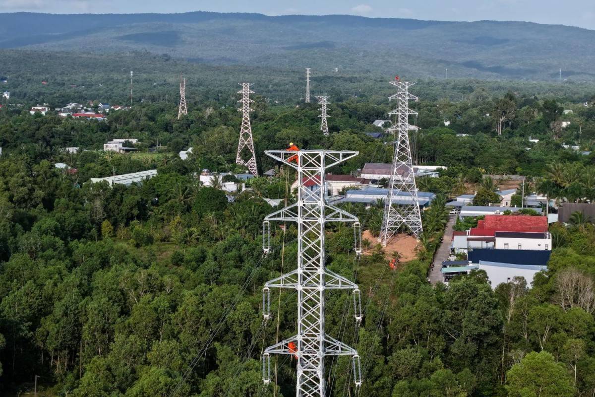 Đường dây 110 kV Phú Quốc – Bắc Phú Quốc có tổng mức đầu tư gần 353 tỷ đồng, đóng điện ngày 28/8/2026, góp phần tăng cường năng lực cung ứng điện cho đảo. Ảnh: Huy Hùng – TTXVN.