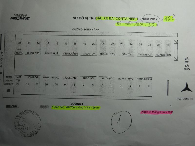 B&amp;atilde;i đậu xe container 1 năm 2012 được chia th&amp;agrave;nh 30 &amp;ocirc; vựa cho thu&amp;ecirc;, nhưng hiện nay con số đ&amp;oacute; đ&amp;atilde; l&amp;agrave; 54 &amp;ocirc;.