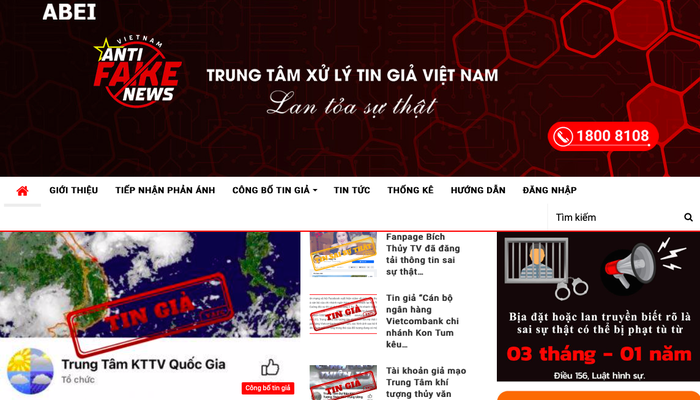 Trang điện tử của Trung t&amp;acirc;m xử l&amp;yacute; tin giả Việt Nam.