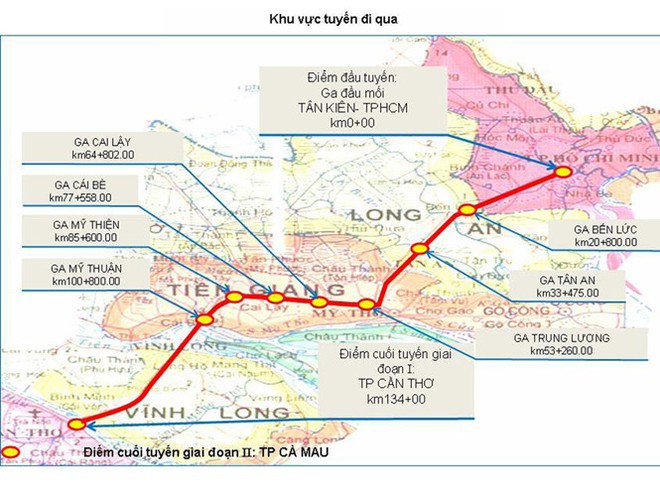 Tuyến đường sắt TP. Hồ Ch&amp;iacute; Minh - Cần Thơ theo bản đồ quy hoạch