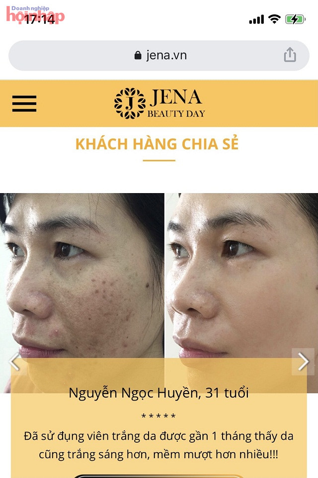 Website đăng tải c&amp;aacute;c nh&amp;acirc;n vật tiết lộ sau khi sử dụng sản phẩm Jena Beauty Day v&amp;agrave; số số lời phản hồi của người sử dụng (Ảnh chụp m&amp;agrave;n h&amp;igrave;nh)