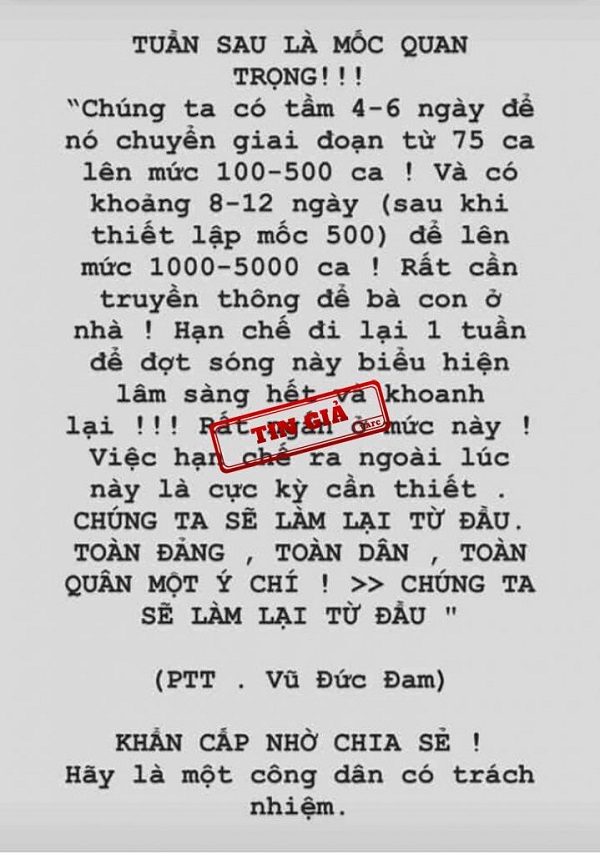 Nội dung th&amp;ocirc;ng tin giả mạo ph&amp;aacute;t ng&amp;ocirc;n của Ph&amp;oacute; Thủ tướng Vũ Đức Đam