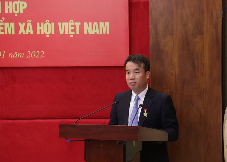 Tổng Gi&amp;aacute;m đốc BHXH Việt Nam Nguyễn Thế Mạnh ph&amp;aacute;t biểu tại buổi Lễ.