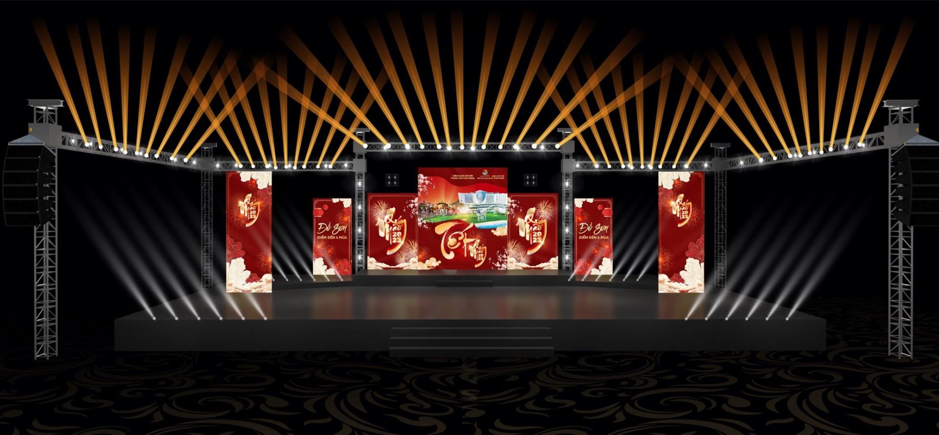 Phối cảnh s&amp;acirc;n khấu chương tr&amp;igrave;nh nghệ thuật Sắc Xu&amp;acirc;n Đồ Sơn diễn ra v&amp;agrave;o đ&amp;ecirc;m 30 Tết