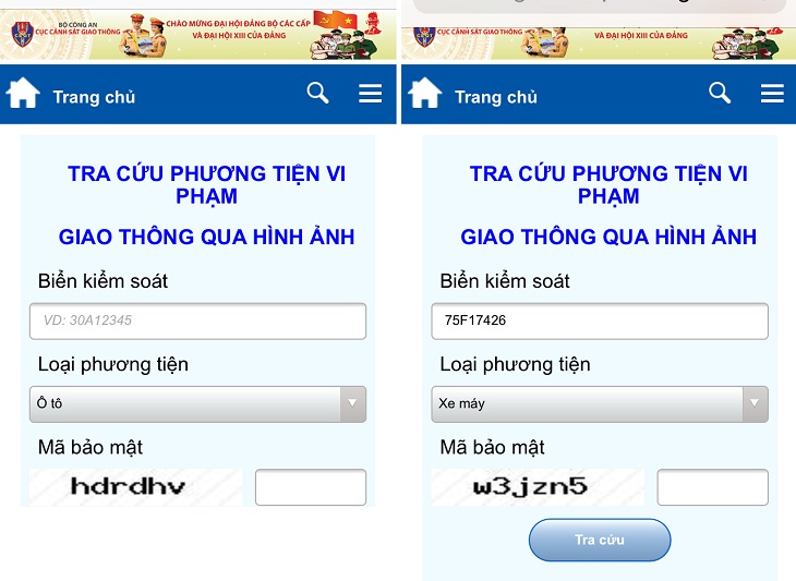 Nhập biển số xe v&amp;agrave; m&amp;atilde; bảo mật