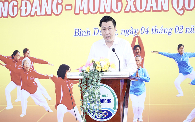 &amp;Ocirc;ng Cao Văn Ch&amp;oacute;ng, Ph&amp;oacute; Gi&amp;aacute;m đốc Sở Văn h&amp;oacute;a, Thể thao v&amp;agrave; Du lịch B&amp;igrave;nh Dương &amp;ndash; Trưởng Ban Tổ chức ph&amp;aacute;t biểu tại sự kiện