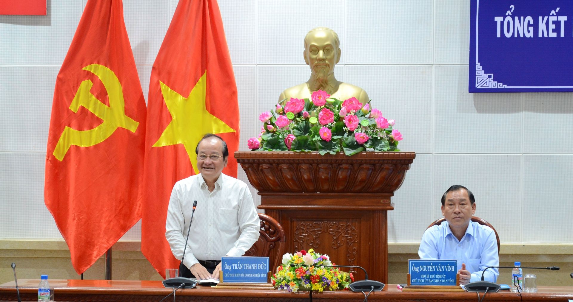 Chủ tịch Hiệp hội DN tỉnh Tiền Giang Trần Thanh Đức ph&amp;aacute;t biểu tại hội nghị.
