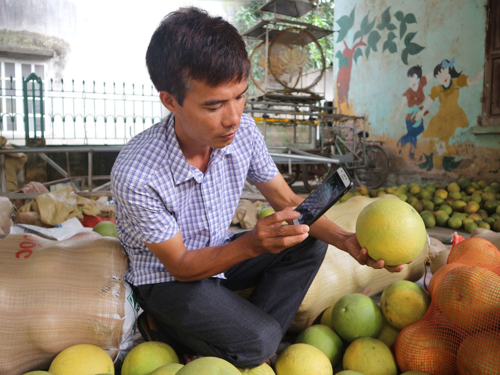 Anh Nguyễn Tuấn Oanh đang quảng b&amp;aacute; sản phẩm của HTX tr&amp;ecirc;n mạng x&amp;atilde; hội