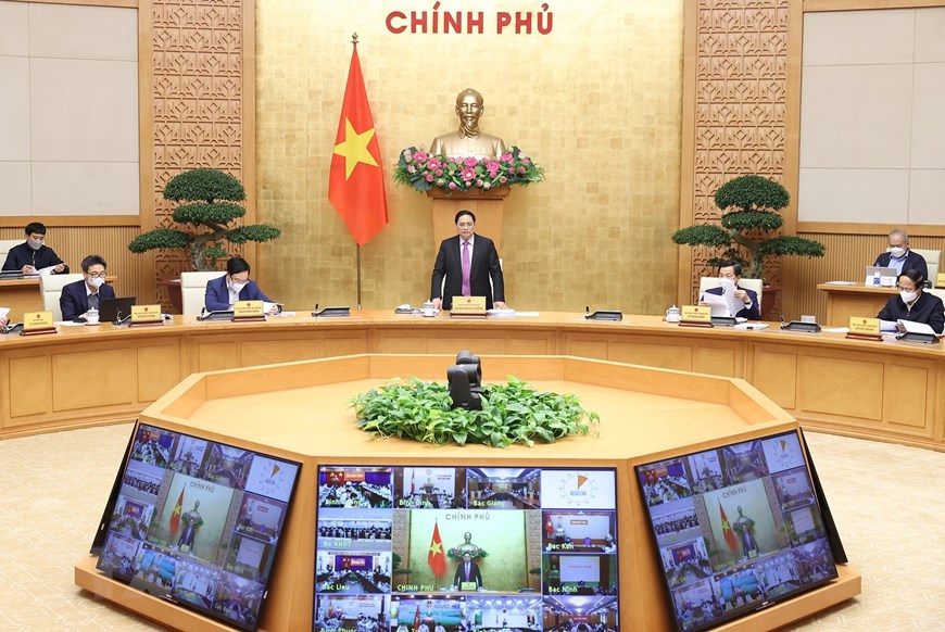 Thủ tướng Phạm Minh Ch&amp;iacute;nh chủ tr&amp;igrave; cuộc họp. (Ảnh: Dương Giang/TTXVN)
