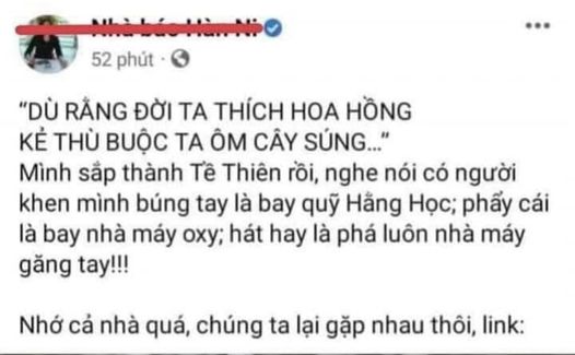 Một statust tr&amp;ecirc;n t&amp;agrave;i khoản mạng x&amp;atilde; hội của b&amp;agrave; H&amp;agrave;n Ni, x&amp;acirc;m phạm lợi &amp;iacute;ch của doanh nghiệp. Ảnh chụp lại tr&amp;ecirc;n fb của b&amp;agrave; H&amp;agrave;n Ni