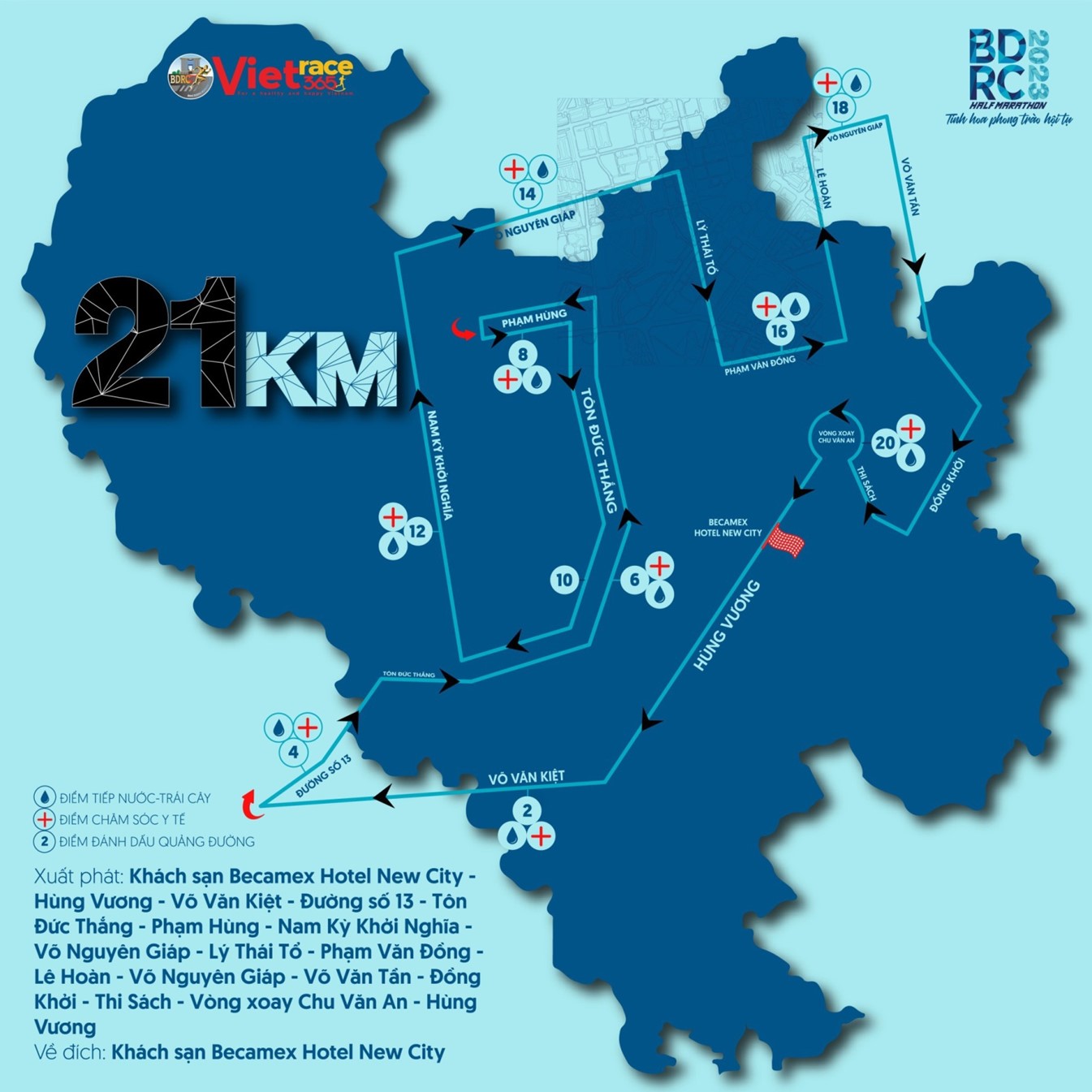 Sơ đồ đường chạy cự ly 21km