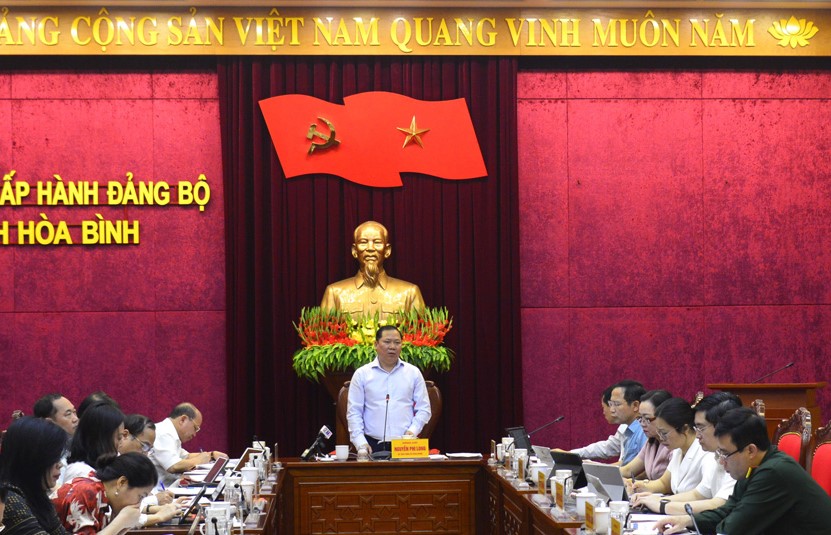 B&amp;iacute; thư Tỉnh ủy H&amp;ograve;a B&amp;igrave;nh Nguyễn Phi Long ph&amp;aacute;t biểu kết luận hội nghị.