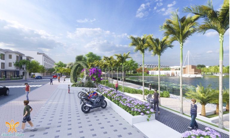 Phối cảnh c&amp;ocirc;ng vi&amp;ecirc;n ven Hồ Salem tại dự &amp;aacute;n KDC Hamilton Garden.