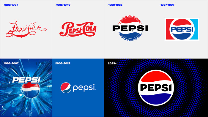 C&amp;aacute;c mẫu logo của Pepsi qua từng thời kỳ. (Ảnh: KSL TV).