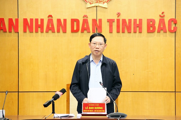 Đồng ch&amp;iacute; L&amp;ecirc; &amp;Aacute;nh Dương - Chủ tịch UBND tỉnh Bắc Giang ph&amp;aacute;t biểu kết luận buổi l&amp;agrave;m việc