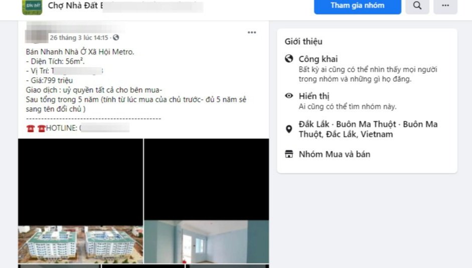 01 căn hộ tại dự &amp;aacute;n nh&amp;agrave; ở x&amp;atilde; hội ở Dak Lak đ&amp;atilde; được rao b&amp;aacute;n tr&amp;ecirc;n mạng x&amp;atilde; hội (facebook, zalo...) với gi&amp;aacute; cao hơn gi&amp;aacute; trị được mua cả trăm triệu đồng.