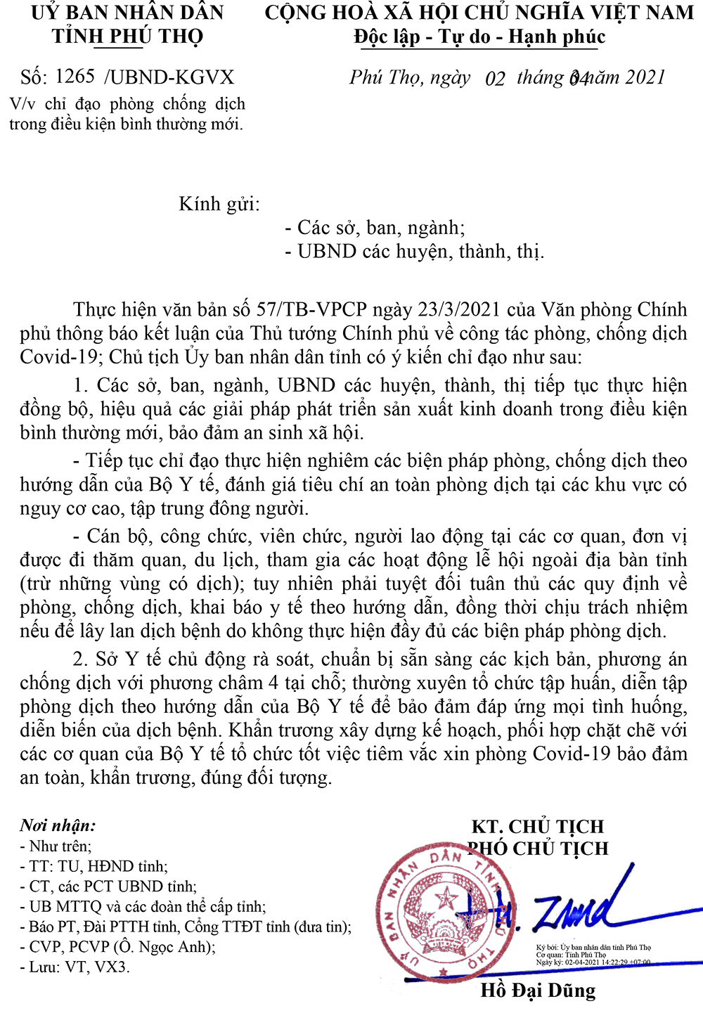 Văn bản mới của UBND tỉnh Ph&amp;uacute; Thọ