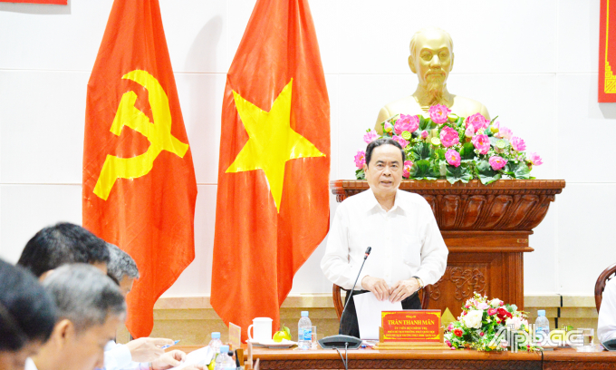 Ph&amp;oacute; Chủ tịch Thường trực Quốc hội Trần Thanh Mẫn ph&amp;aacute;t biểu chỉ đạo tại buổi l&amp;agrave;m việc.