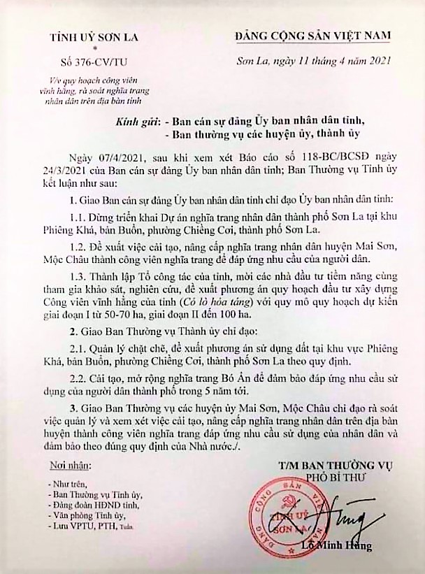 Dừng triển khai Dự &amp;aacute;n nghĩa trang nh&amp;acirc;n d&amp;acirc;n th&amp;agrave;nh phố Sơn La