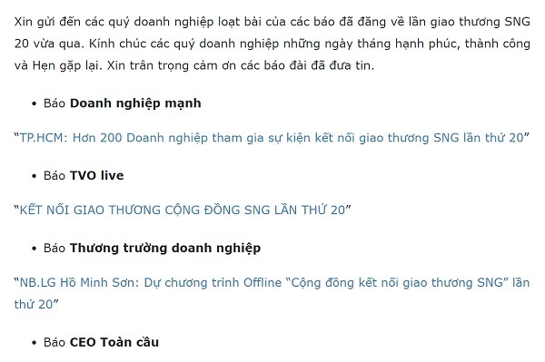 Đưa tin về hoạt động của m&amp;igrave;nh, SNG Group