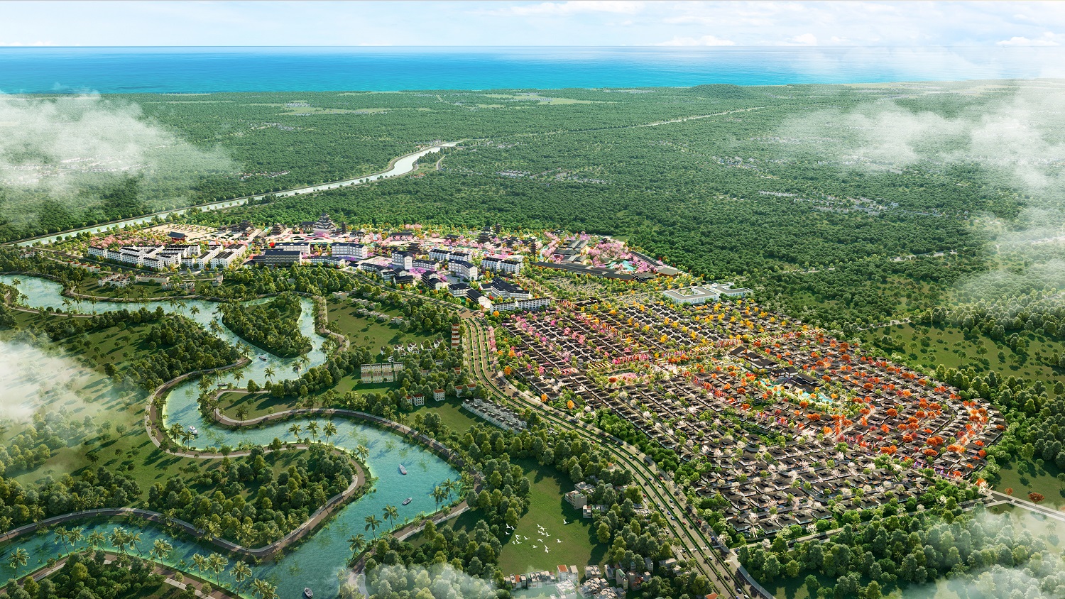 Sun Beauty Onsen sở hữu vị tr&amp;iacute; đắc địa, kết nối trong v&amp;agrave; ngo&amp;agrave;i tỉnh Thanh H&amp;oacute;a. Ảnh phối cảnh minh họa