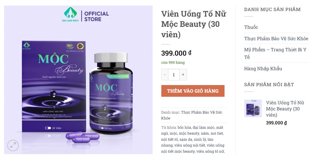 Thực phẩm bảo vệ sức khỏe Vi&amp;ecirc;n uống tố nữ Mộc Beauty