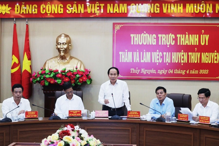 &amp;Ocirc;ng L&amp;ecirc; Tiến Ch&amp;acirc;u - B&amp;iacute; thư Th&amp;agrave;nh ủy Hải Ph&amp;ograve;ng chủ tr&amp;igrave; buổi l&amp;agrave;m việc với huyện Thủy Nguy&amp;ecirc;n