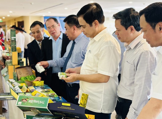 Ph&amp;oacute; Chủ tịch UBND tỉnh Nguyễn Thanh Hải cũng c&amp;aacute;c đại biểu tham quan gian h&amp;agrave;ng trưng b&amp;agrave;y, giới thiệu sản phẩm ch&amp;egrave;