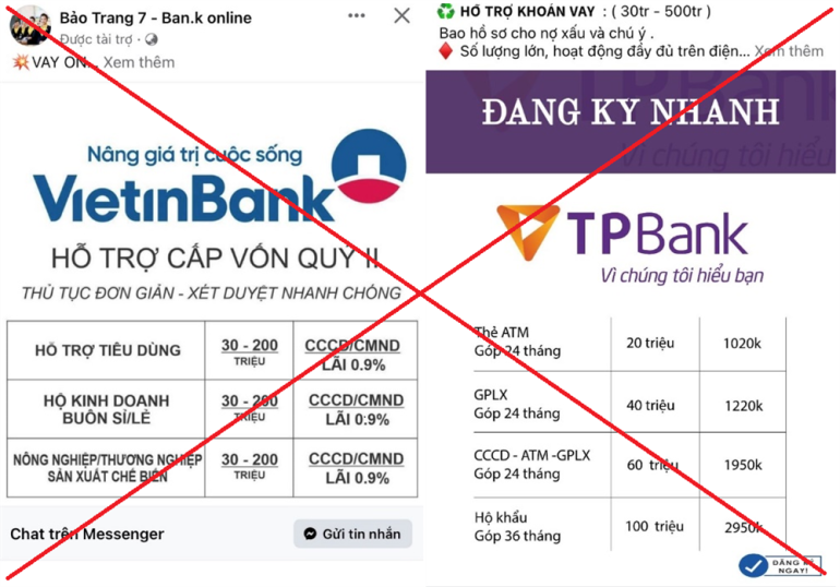 H&amp;igrave;nh ảnh ch&amp;agrave;o mời của c&amp;aacute;c đối tượng giả danh ng&amp;acirc;n h&amp;agrave;ng tr&amp;ecirc;n mạng x&amp;atilde; hội.