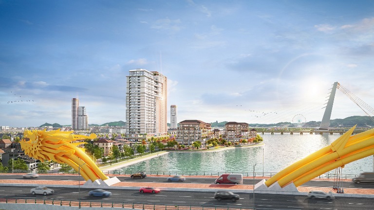 Dự &amp;aacute;n kề cận Cầu Rồng biểu tượng. Ảnh phối cảnh minh họa Sun Property