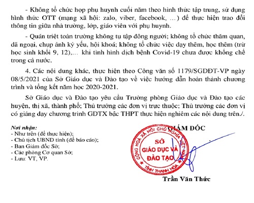 Một phần c&amp;ocirc;ng văn số 1187/SGDĐT-VP của sở gi&amp;aacute;o dục tỉnh Thanh H&amp;oacute;a
