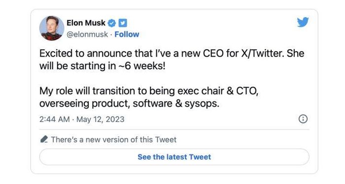 Tỷ ph&amp;uacute; Elon Musk th&amp;ocirc;ng b&amp;aacute;o tr&amp;ecirc;n Twitter đ&amp;atilde; t&amp;igrave;m được gi&amp;aacute;m đốc điều h&amp;agrave;nh mới cho mạng x&amp;atilde; hội n&amp;agrave;y.