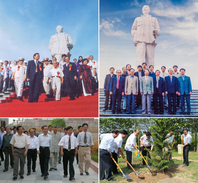 C&amp;aacute;c đồng ch&amp;iacute; l&amp;atilde;nh đạo Đảng, Nh&amp;agrave; nước dự Lễ kh&amp;aacute;nh th&amp;agrave;nh Quảng trường Hồ Ch&amp;iacute; Minh; Chủ tịch nước Trần Đức Lương v&amp;agrave; c&amp;aacute;c th&amp;agrave;nh vi&amp;ecirc;n trong đo&amp;agrave;n trồng c&amp;acirc;y lưu niệm tại n&amp;uacute;i Chung m&amp;ocirc; phỏng, Quảng trường Hồ Ch&amp;iacute; Minh (05/2/2003); Thủ tướng Ch&amp;iacute;nh phủ Phan Văn Khải c&amp;ugrave;ng đo&amp;agrave;n c&amp;ocirc;ng t&amp;aacute;c d&amp;acirc;ng hoa, tưởng niệm B&amp;aacute;c Hồ tại đến Quảng trường Hồ Ch&amp;iacute; Minh (21/7/2003); Chủ tịch Quốc hội Nguyễn Sinh H&amp;ugrave;ng trồng c&amp;acirc;y lưu niệm tại Quảng trường Hồ Ch&amp;iacute; Minh (28/4/2013). Ảnh: BQL Quảng trường HCM